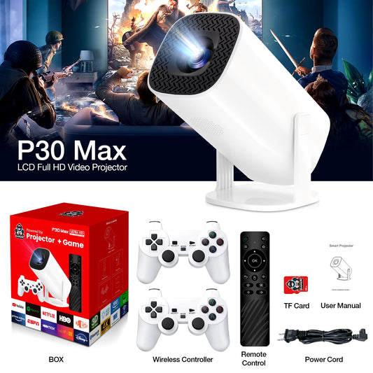 NEW P30 Max Video Game Console Include 2 Wireless Game Controllers 3800 Games Support 4K 1080P Android11 Portable Projector