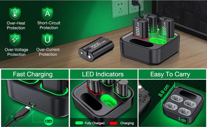 Xbox Controller Battery Pack and Charger,4 X 1200 Mah(2800Mwh) Xbox Rechargeable Battery Packs for Xbox Series X|S/Xbox One/Elite X/S Controller, Xbox Accessories