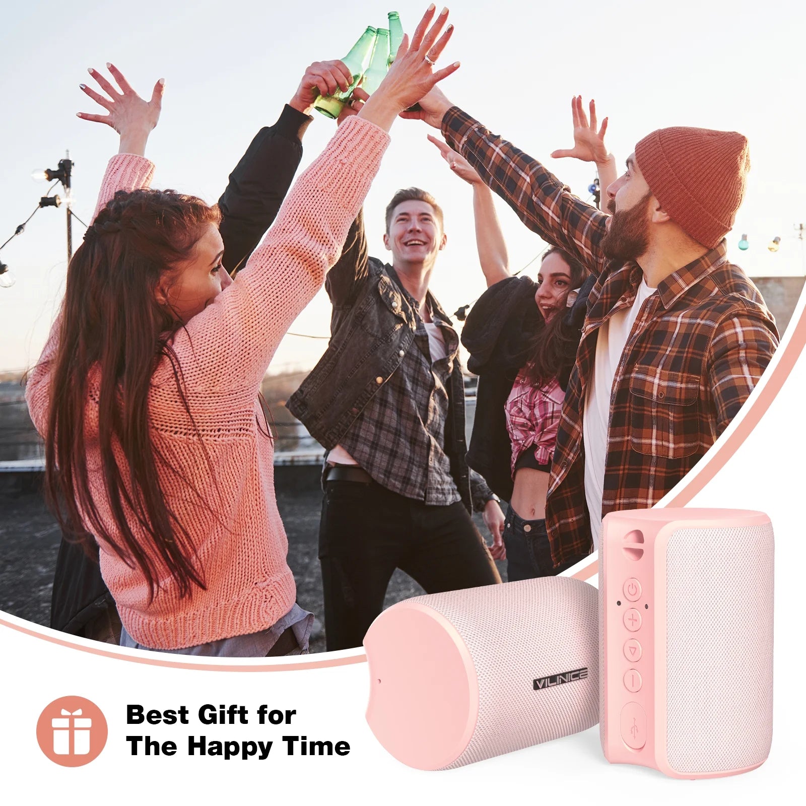 Bluetooth Speaker Portable, IPX7 Waterproof Wireless Outdoor Speaker, TWS Pairing, 12H Playtime, Orange