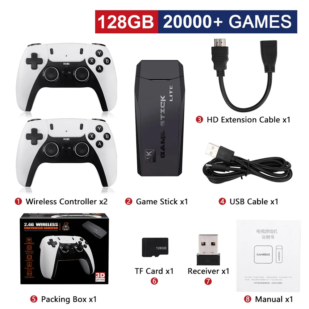 M8 Pro Video Game Console 2.4G 4K Retro Game TV Stick Two Player Children'S Gift 20000+Games Suitable Linux Retroarchi System