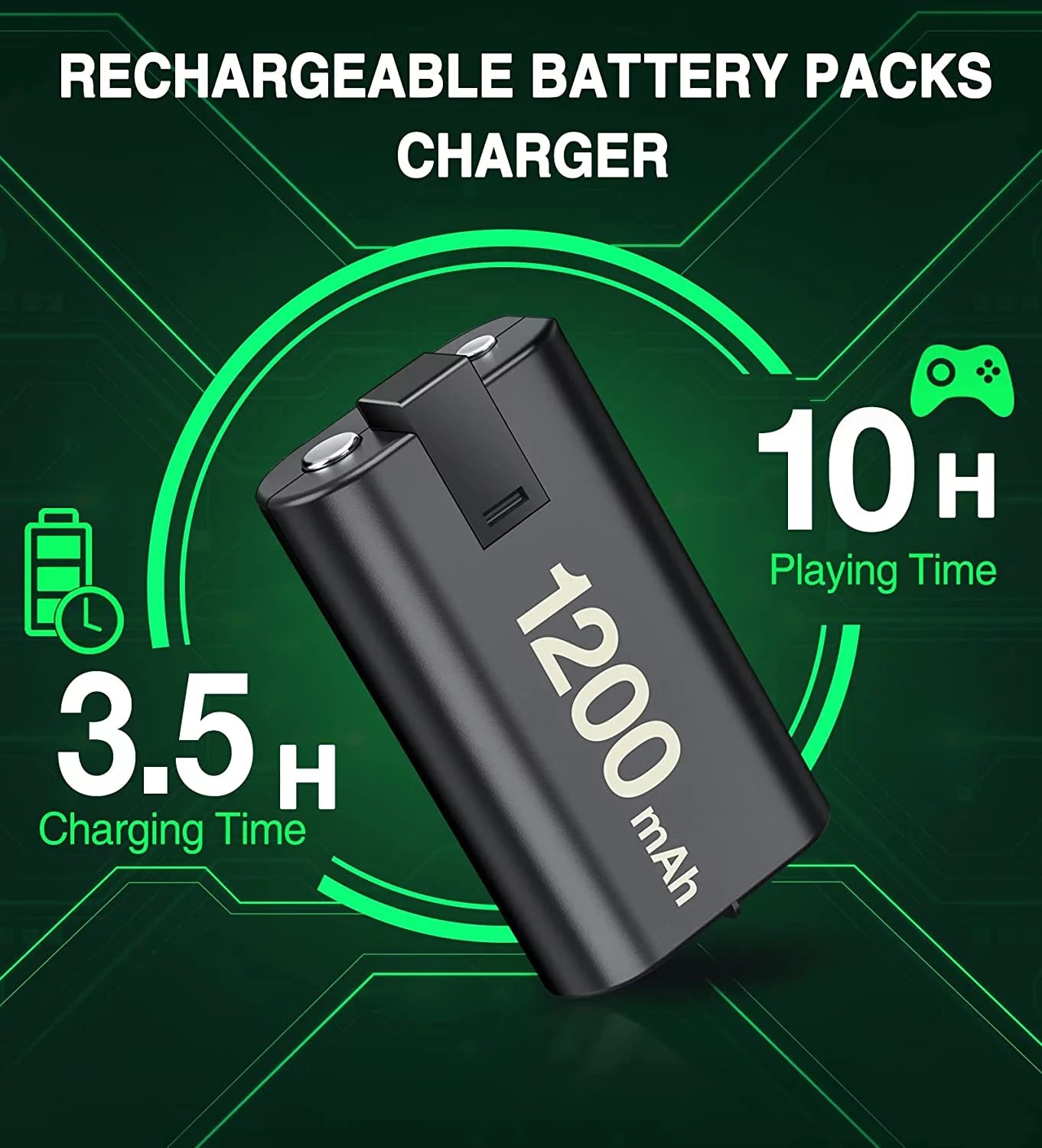 Xbox Controller Battery Pack and Charger,4 X 1200 Mah(2800Mwh) Xbox Rechargeable Battery Packs for Xbox Series X|S/Xbox One/Elite X/S Controller, Xbox Accessories