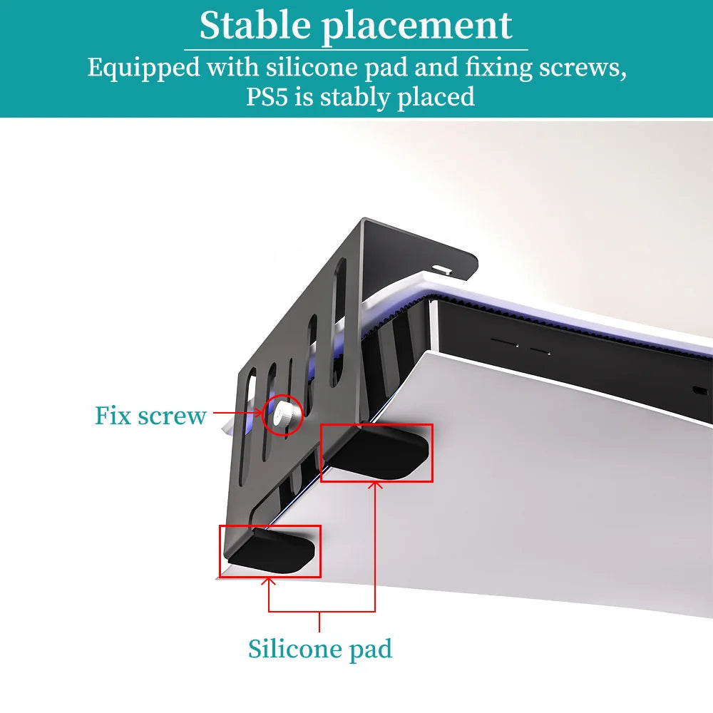 Under Desk Holder for Ps5/Pro/Slim Metal Horizontal Stealth Mount Support Compatible with PS5 Disc&Digital Edition Stand