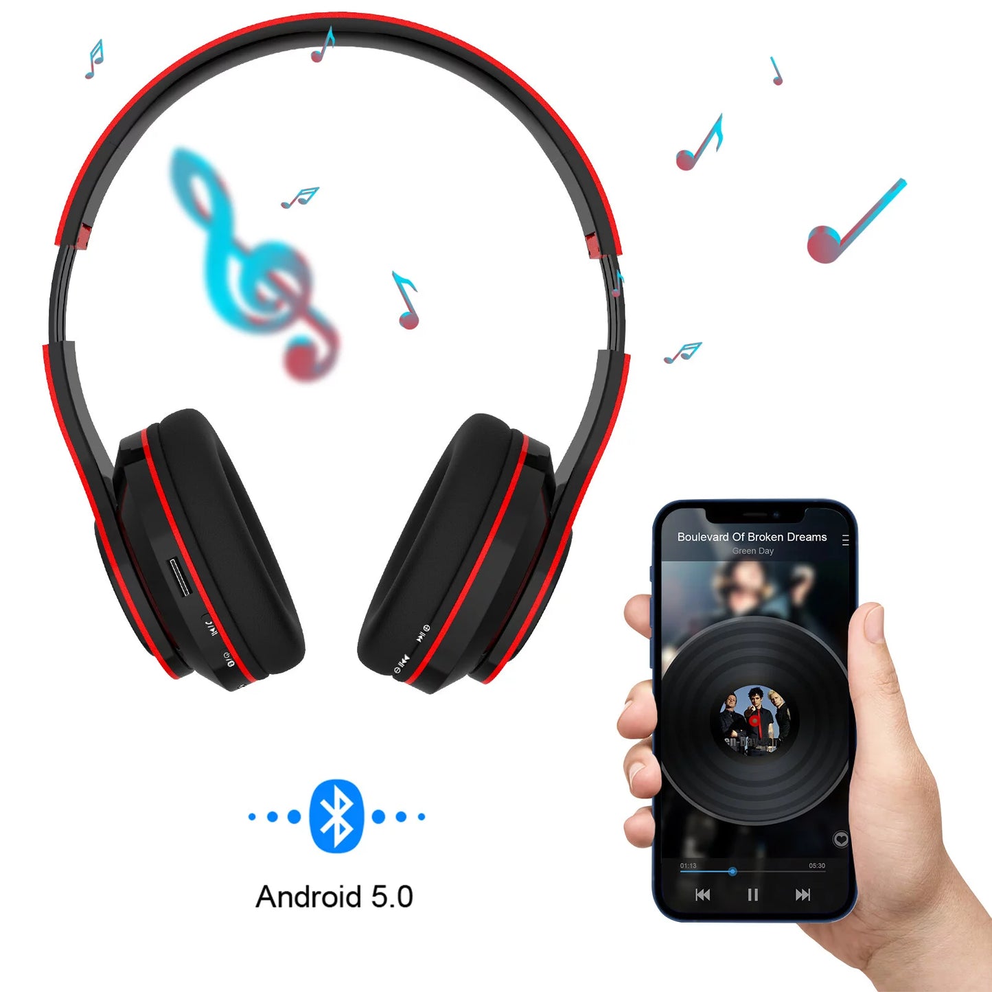 Wireless Headphones Super Bass Bluetooth Foldable Headphones Mic Stereo Earphones over Ear Rechargeable Headset