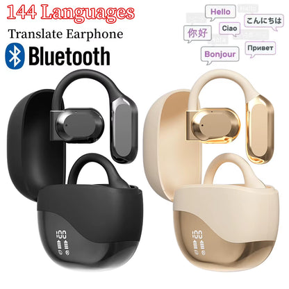 AI Translator Earbuds Bluetooth Real Time Translators Headphones Two-Way Instant Voice Translator Ear Hook for Business Travel